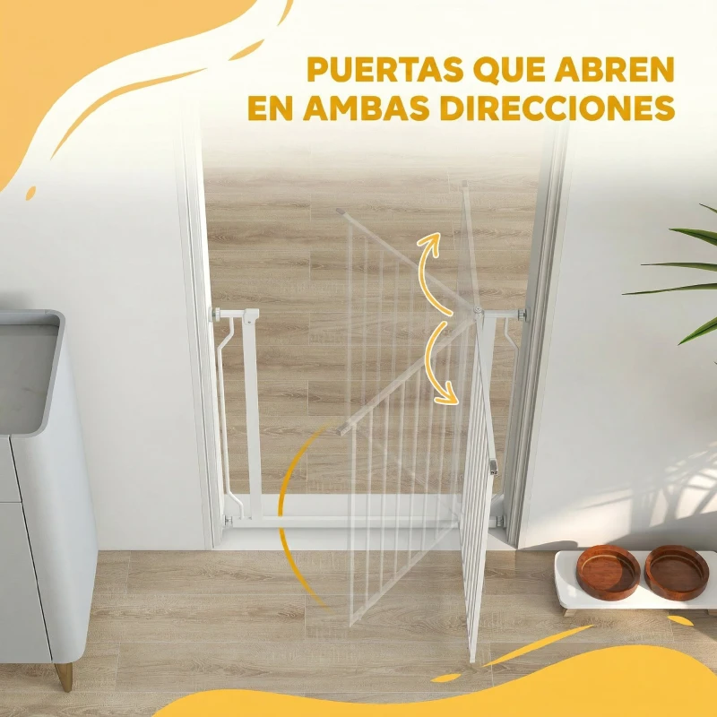 PawHut Barrera de Seguridad para Perros 75-85 cm para Puertas y Escaleras Apertura en Dos Sentidos Doble Bloqueo Blanco