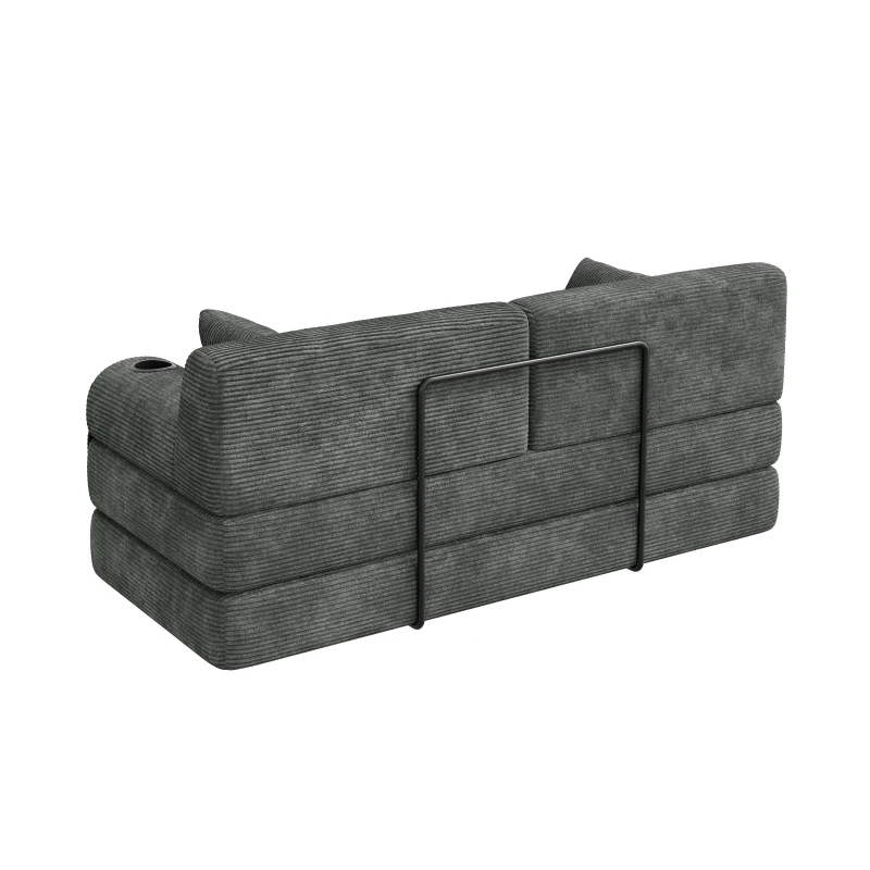 Corduroy Convertible Sofa Bed with Metal Frame and High-Density Foam, 2-Seater Sleeper Sofa with High Backrest, 168L x 80W x 81H cm, Dark Gray
