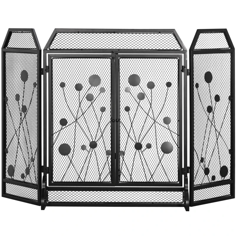 HOMCOM Paravan Antiscantei pentru Semîneu, Pliabil, Usa Magnetica, din Metal Otel, Negru, 125 x 80 cm Pliabil Magnetica