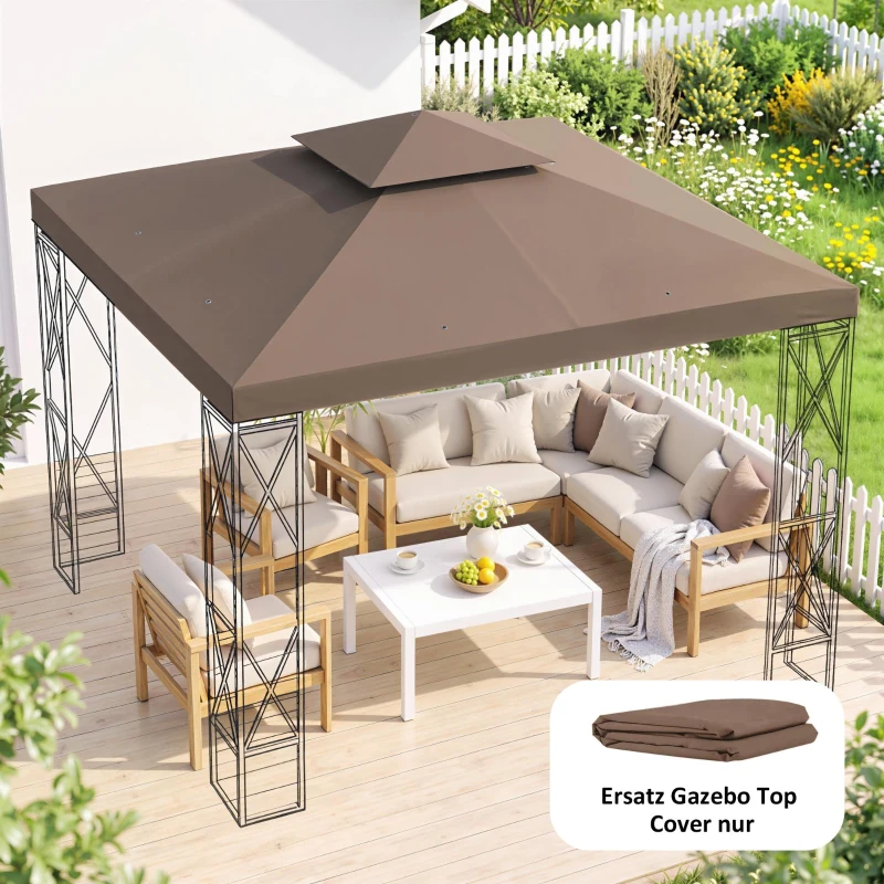 Outsunny Ersatzdach für Pavillons, mit Winddach, Wasserabführung, robust und langlebig, Farbe: Kaffee, 3 x 3 m