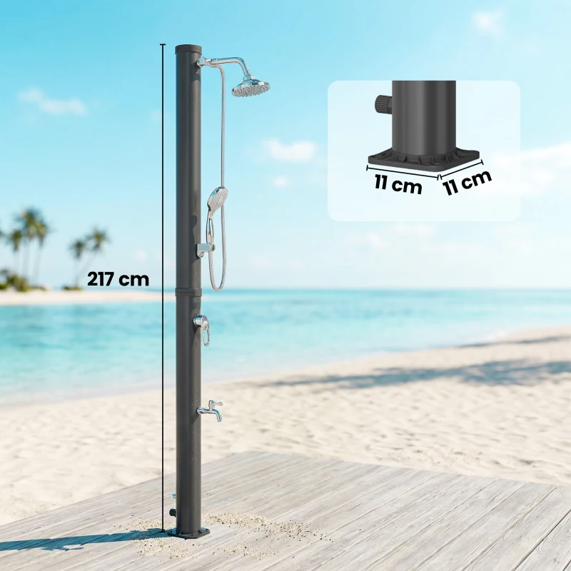 Outsunny Ducha Solar Jardín 20L con Cabezal Ducha de Mano Grifo para Pies y Temperatura Ajustable Máx. 60 °C para Piscina Negro