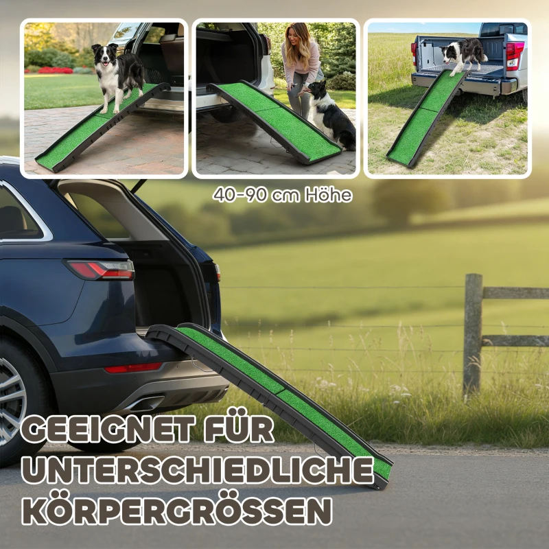 PawHut Hunderampe klappbar Hundetreppe rutschfest Einstiegshilfe für Kofferraum, für Tiere bis 90 kg 155x38,5x15,5 cm Schwarz
