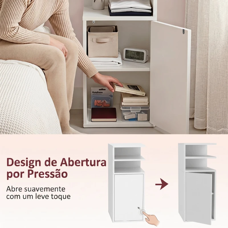 HOMCOM Conjunto de 2 Mesas de Cabeceira com Armário e Compartimentos Abertos, 25x30x60 cm, Branco