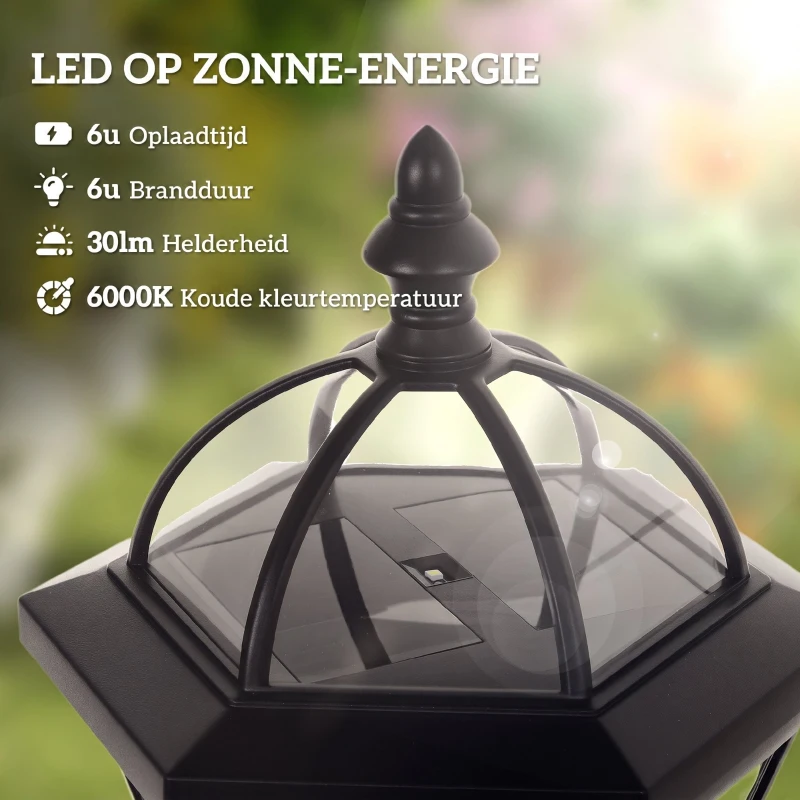 Outsunny solar tuinlantaarn, set van 2, tuinverlichting, tuinpadverlichting met LED, 6 - 8 uur, roestvrij staal zwart Ø 18,5 x 129 H cm tuinlantaarn set LED-lantaarn tuinverlichting Stdn. 129 H cm | Aosom.de