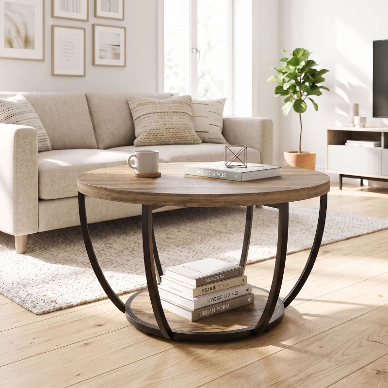 HOMCOM Mesa de Centro con 2 Niveles para Salón 80x80x43,8 cm Marrón y Negro
