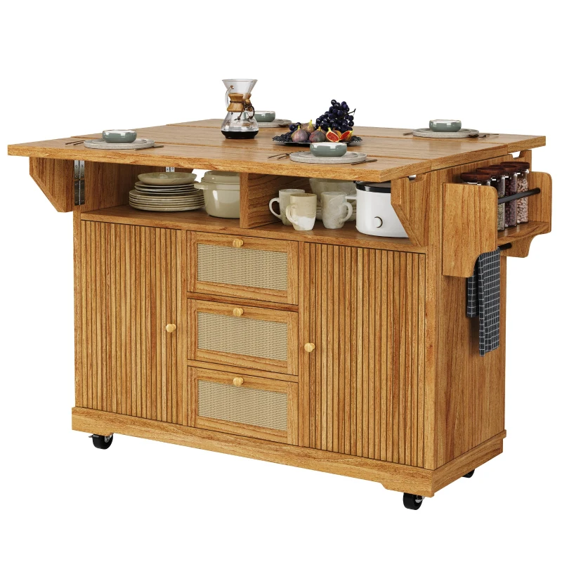 Foldable Serving Trolley with Ample Storage and Snack Racks, Mobile Kitchen Island for Balconies or Dining Room, 142.5L x 40W x 95H cm, Dark Brown