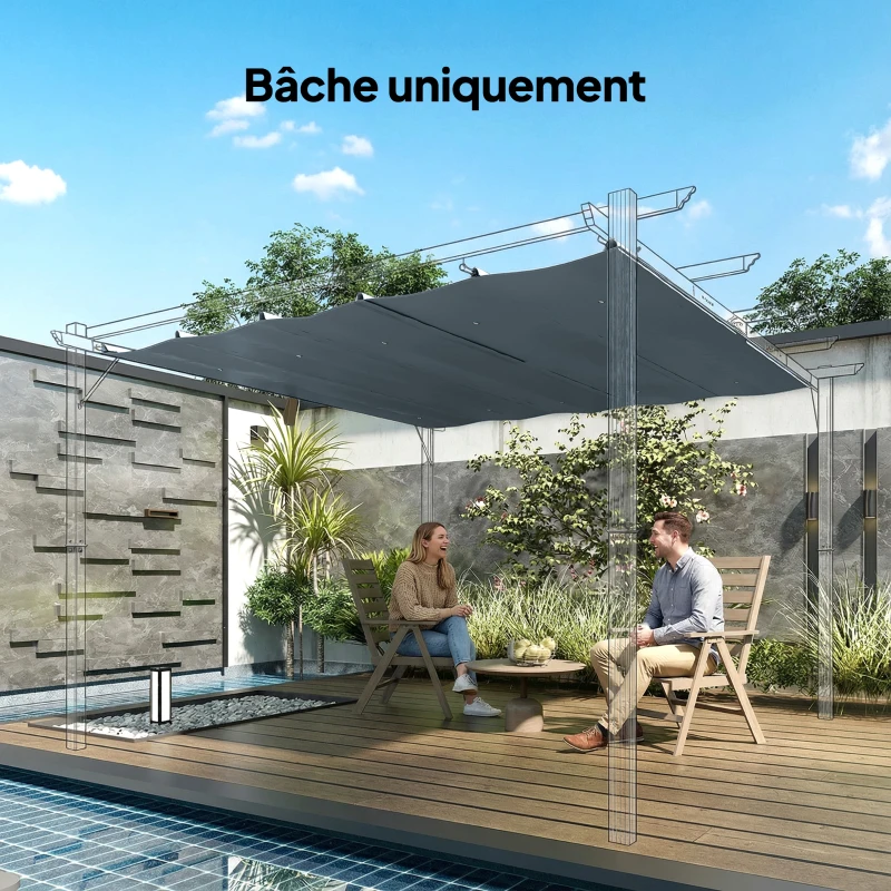 Outsunny Toile de Toit pour pergola Bâche pour Pergola rétractable de 3 x 3 m, Polyester 180g/m³, Anti-UV 30+, Gris foncé
