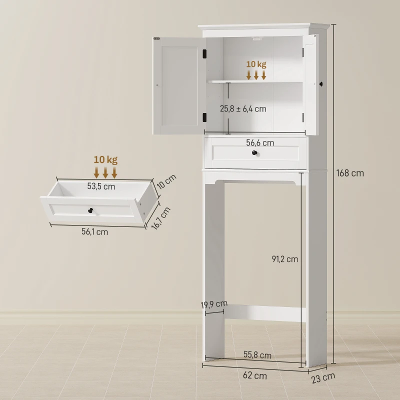 HOMCOM Móvel WC Sobre o Vaso Sanitário Armário de WC com 2 Portas Gaveta e Prateleira Ajustável Branco