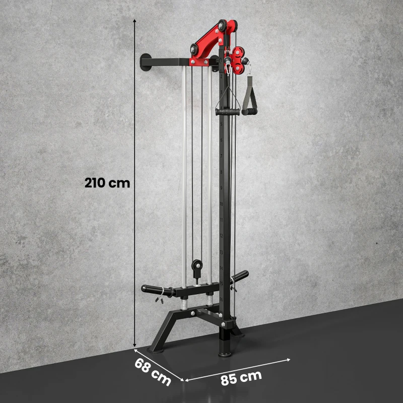 SPORTNOW Máquina Polea Alta y Baja de Pared de Polea Ajustable en 16 Posiciones con Barra para Jalones para Casa en Gimnasio