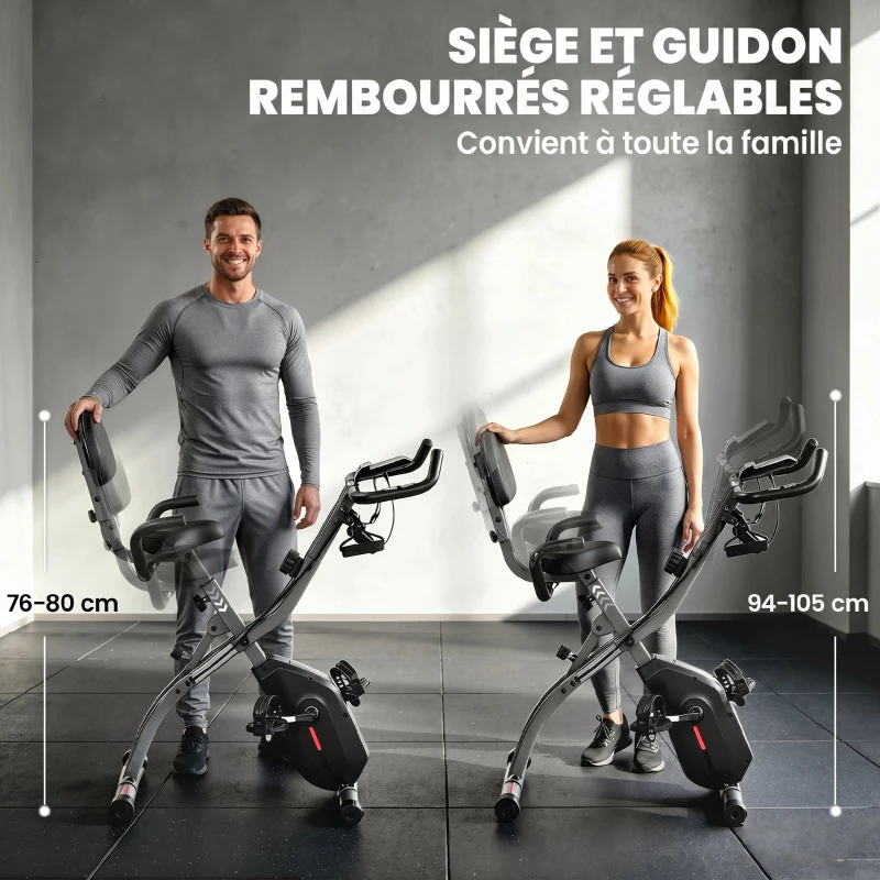 SPORTNOW Vélo d'Appartement Pliable Vélo de Fitness 3 en 1 Silencieux Connecté Kinomap Bluetooth et Zwift 105x53,5x109cm Noir