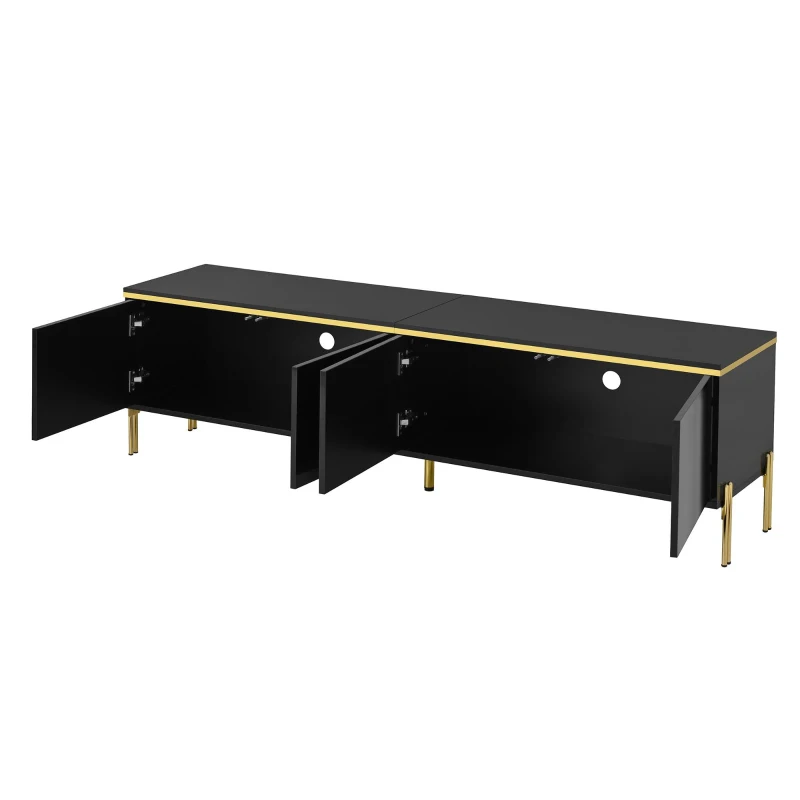 Spacious TV Stand with 4-Door Storage, Functional TV Cabinet for Modern and Italian Minimalist Living Rooms, 170L x 38W x 50H cm, Black