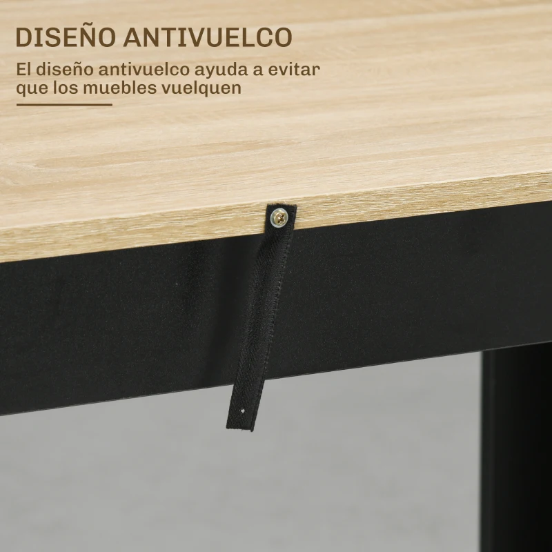 HOMCOM Mesa Alta de Bar Mesa de Cocina con 3 Estantes Marco de Madera Estilo Moderno 112x57x106 cm Negro y Natural