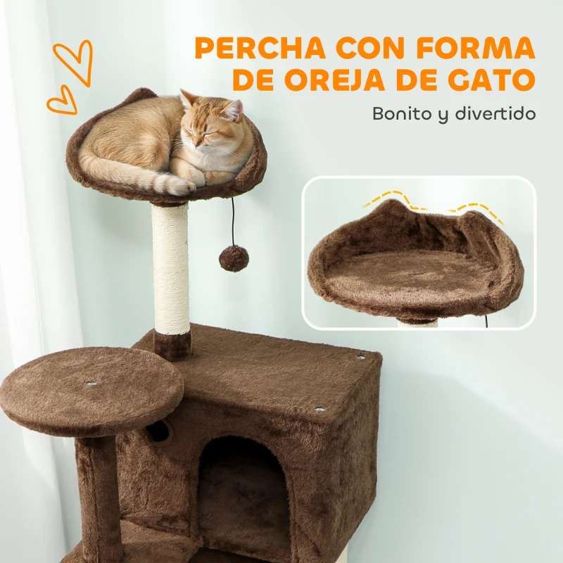 PawHut Árbol Rascador para Gatos 160 cm con Plataformas Cama 2 Cuevas Hamaca Escalera Postes de Sisal Marrón