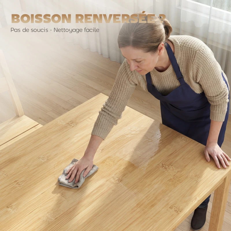HOMCOM Ensemble de salle à manger en bambou, table à manger avec 2 chaises et banc pour 4 personnes, bois naturel