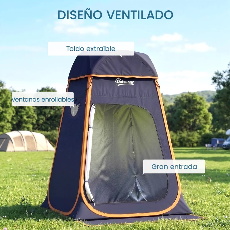 Outsunny Tienda de Campaña Instantánea Pop-Up Tienda de Ducha Camping Portátil con Bolsa de Transporte Impermeable Azul Oscuro