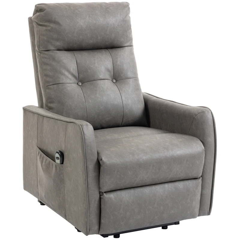 HOMCOM Sillón Relax Reclinable Eléctrico Levanta Personas de Cuero PU Control Remoto Asiento con Resorte Reposapiés Gris