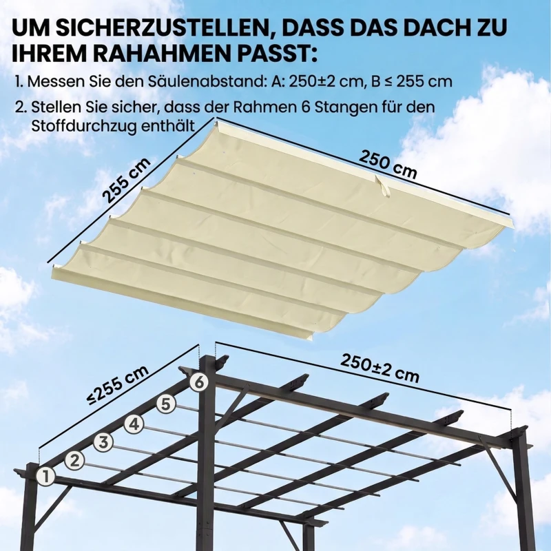 Outsunny Ersatzdach für 3 x 3 m Pergola, einziehbar, mit Regenabflusslöchern, wetterfest, Polyester, 250 x 255 cm Cremeweiß