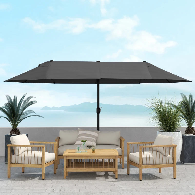 Outsunny Sombrilla Doble para Jardín 455x265x238 cm Parasol Grande con Manivela Manual Protección Solar Color Negro