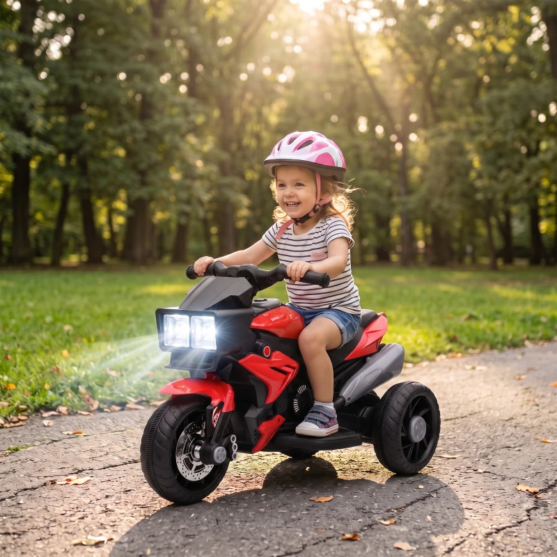 AIYAPLAY Kids Electric Motorcycle Ride-On Toy, 3-Wheel Battery-Operated Motorbike with Horn, Toddler Ride On Bike, Red