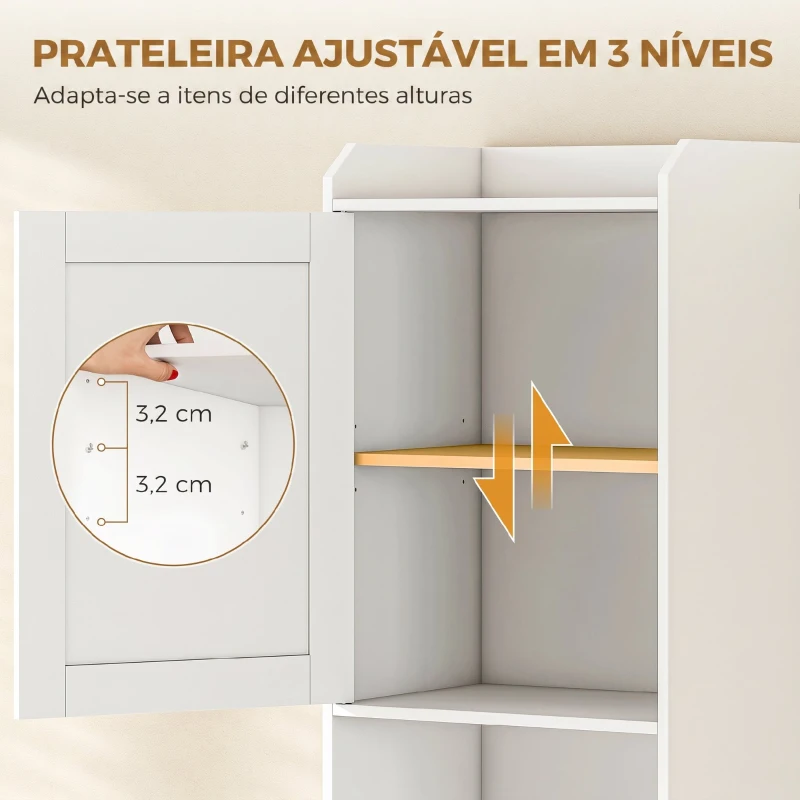 HOMCOM Armário de Casa de Banho com Cesto de Roupa Suja, Prateleira Ajustável e Compartimento Aberto, 40x30x170 cm, Branco