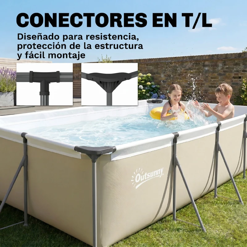 Outsunny Piscina Desmontable Tubular 394,5x208,3x80,5 cm 6075 L con Marco Metálico Parche de Reparación sin Depuradora Gris