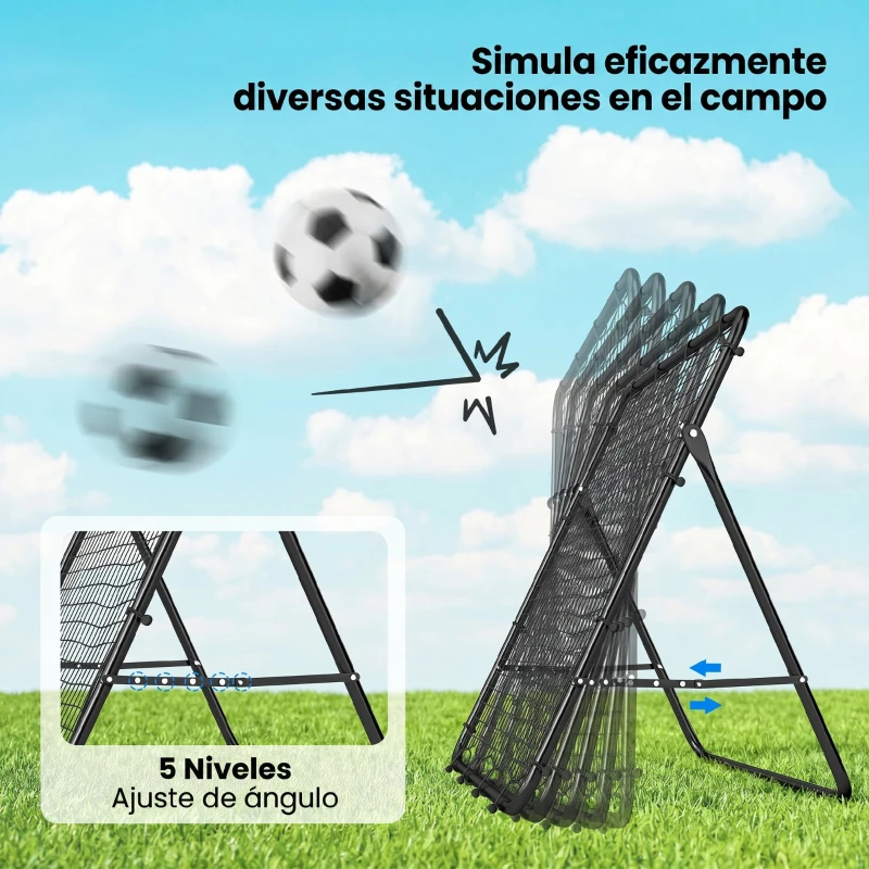SPORTNOW Red de Rebote Plegable Reboteador de Fútbol Ángulo Ajustable de 5 Niveles con Tubo de Acero 120x73x112 cm Negro