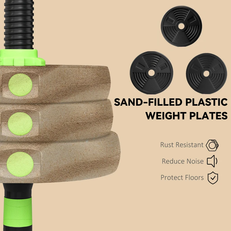 SPORTNOW 20 kg 3-in-1 Adjustable Dumbbell & Barbell Set with EZ Bar, Connecting Rod and Non-Slip Grip for Home Gym, Green