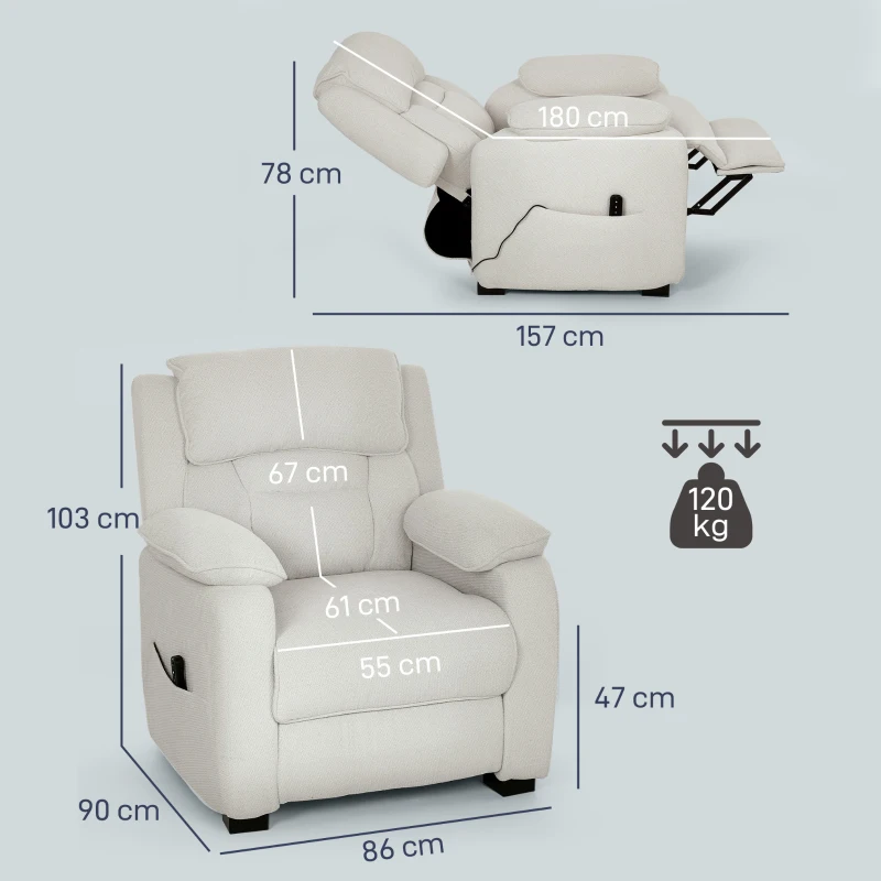HOMCOM Poltrona Reclinabile 150° Effetto Velluto con Poggiapiedi, Telecomando e Tasca Laterale, 96x90x103 cm, Beige