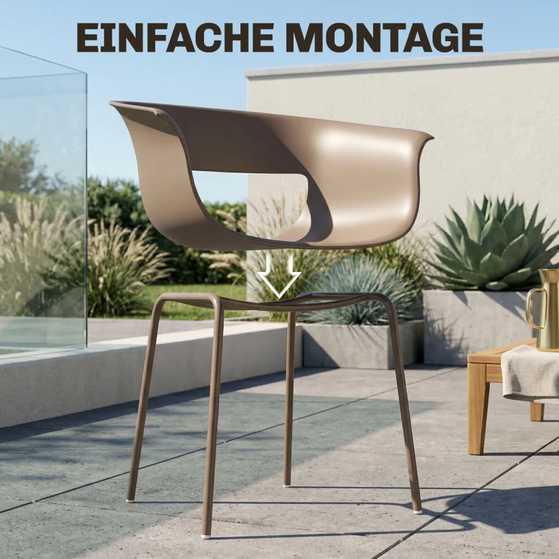 Outsunny Gartenstühle 4er Set ergonomisch Balkonstühle mit Ausschnittdesign Armlehne Wetterfest rostbeständig Kaffee