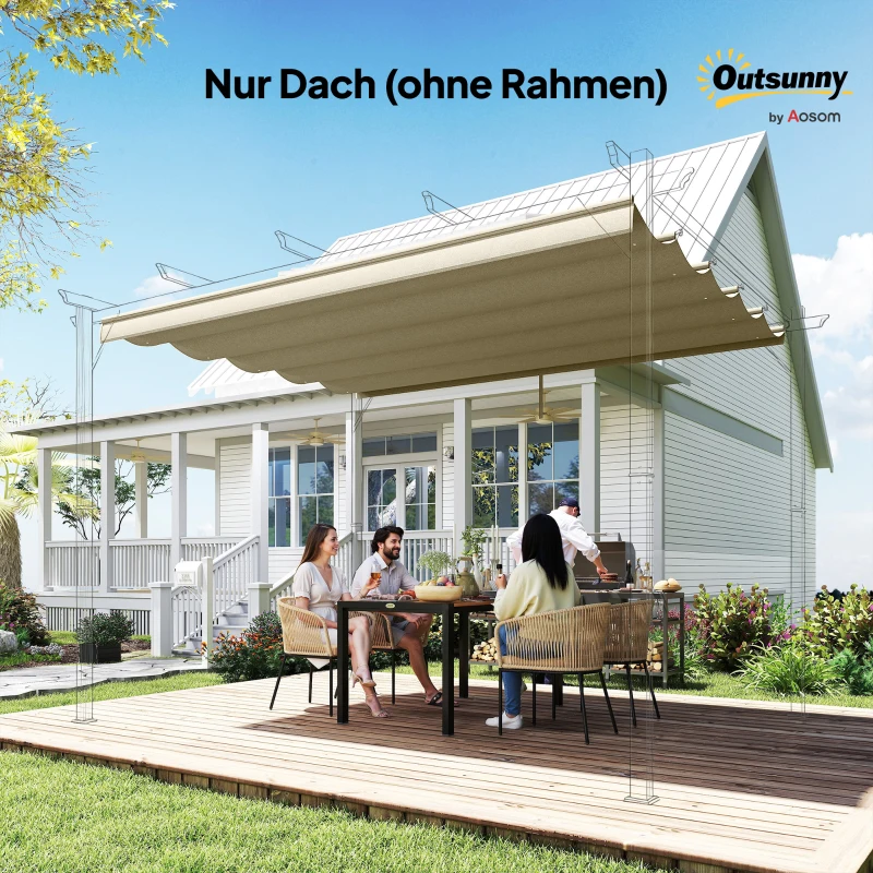 Outsunny Ersatzdach für 3 x 3 m Pergola, einziehbar, mit Regenabflusslöchern, wetterfest, Polyester, Beige 250 x 255 cm Beige