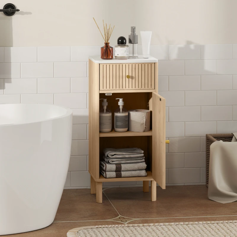 HOMCOM Mobile Bagno Salvaspazio con Cassetto e Anta, per Sala da Pranzo, Salotto, Soggiorno, Cucina, 36x30x80 cm, Rovere