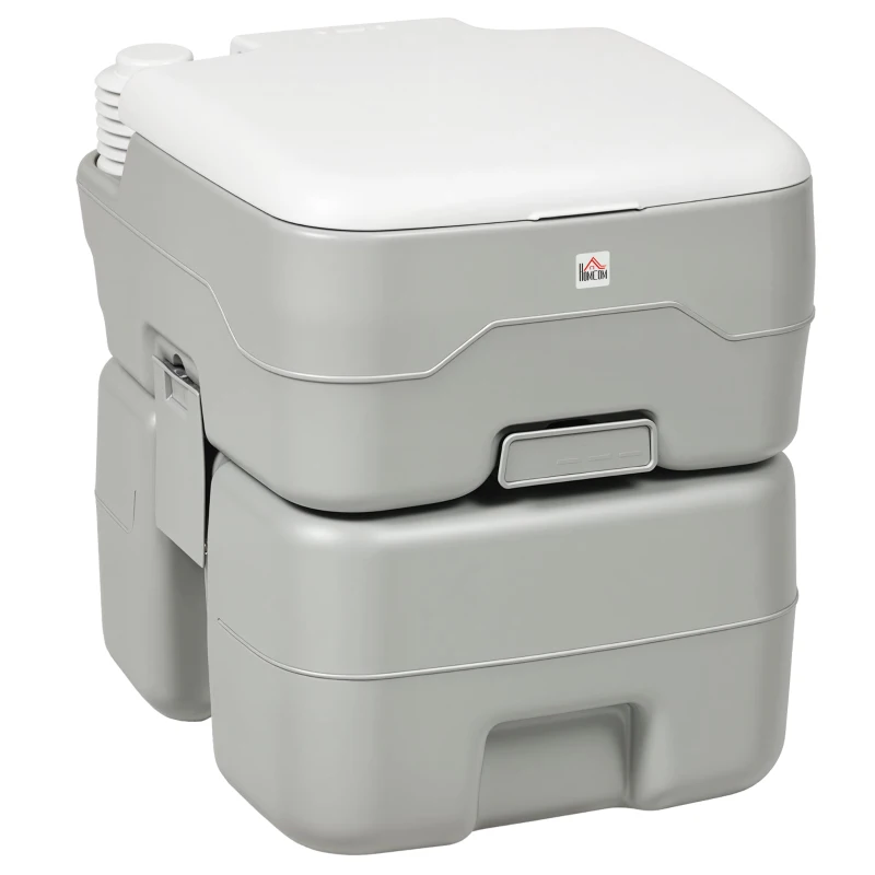 HOMCOM Inodoro Portátil Químico Baño Móvil WC 20L con Extraíble Tanque de Aguas Residuales y Tanque de Agua para Camping Viaje Ancianos Caravana Barco con Cisterna Carga 147 kg 41,5x36,5x42 cm HDPE