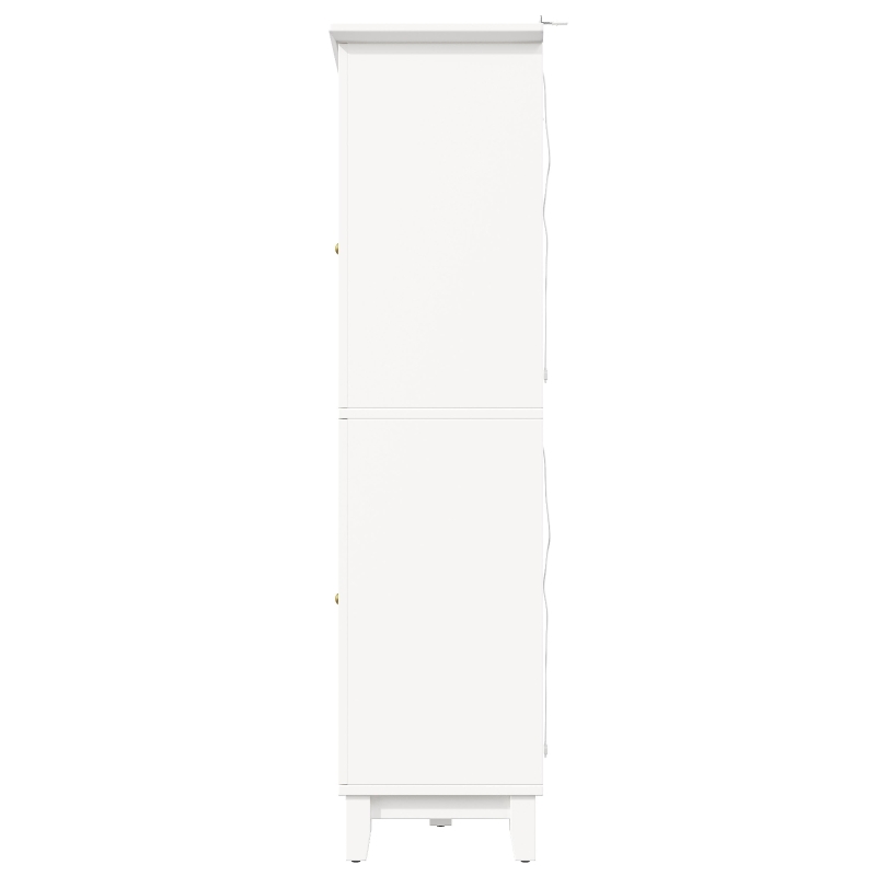 White Wine Cabinet with App-Controlled RGB LED Lighting, Adjustable-Dlass-Shelf Showcase with Wine Rack and Glass Holder, 120L x 40W x 180.5H cm, White