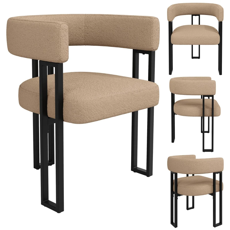 4-Piece Dining Chairs with Lamb Fleece Upholstery, Curved-Back Accent Chair for Living Spaces, 51.5L x 54W x 72H cm, Brown
