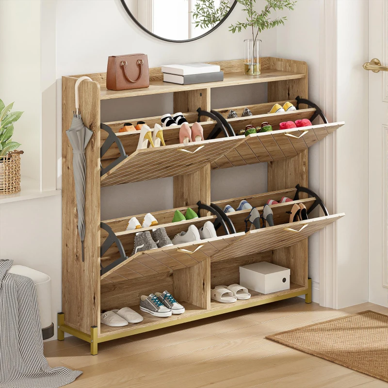 Space-Saving Shoe Cabinet with 4-Door Storage, Ideal Shoe Rack for Entrance Areas or Corridors, 108.5L x 24W x 100H cm, Natural