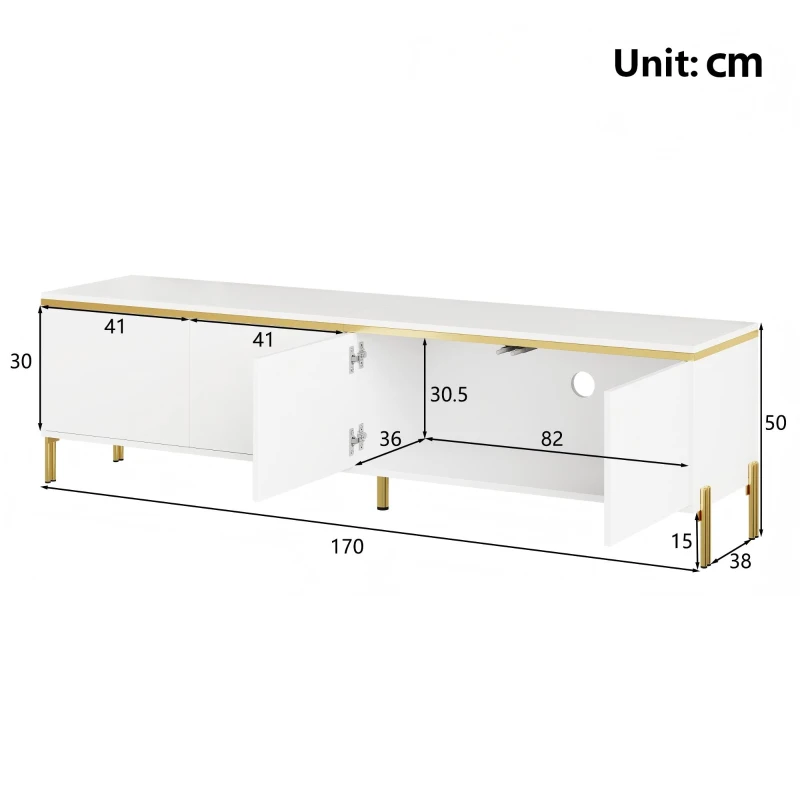 Spacious TV Stand with 4-Door Storage, Functional TV Cabinet for Modern and Italian Minimalist Living Rooms, 170L x 38W x 50H cm, White