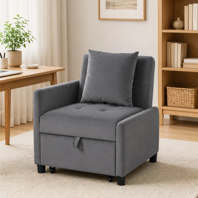 HOMCOM Sofá Cama 1 Plaza Convertible 4 en 1 Sillón Cama Tapizado en Terciopelo Respaldo Ajustable Gris Oscuro