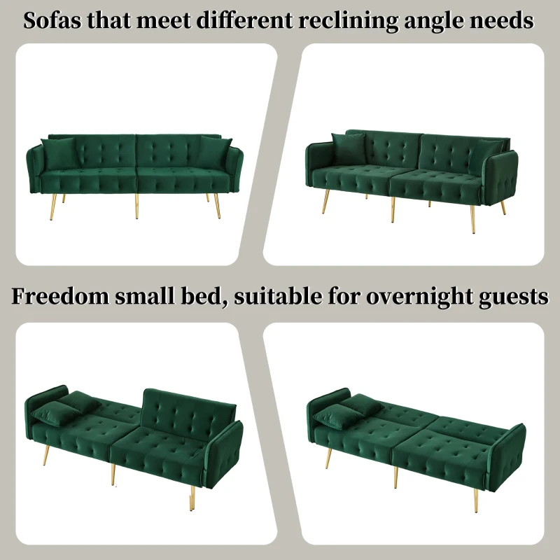 Space-Saving Sofa Bed with Folded Backrest, Ideal Sofa Sleeper for Small Apartments or Dormitories, 178L x 82W x 70H cm, Green