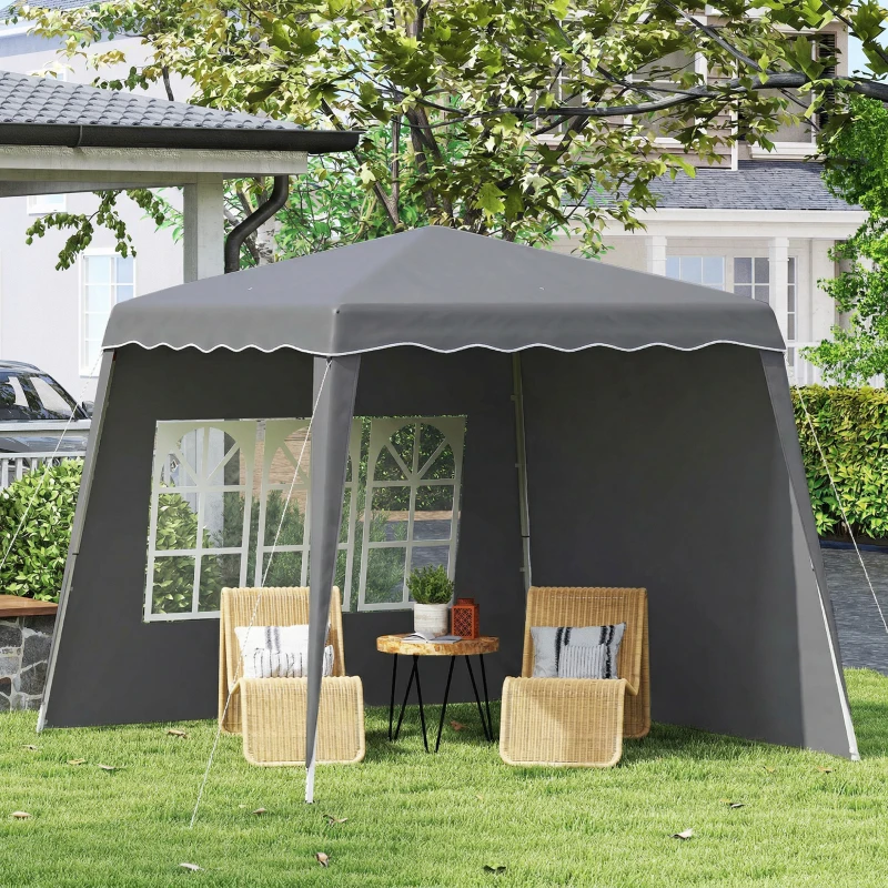 Outsunny Carpa Plegable Pop-up 2,89x2,89m Cenador Pabellón de Jardín con Paredes Laterales Altura Ajustable Protección UV50+ Gris