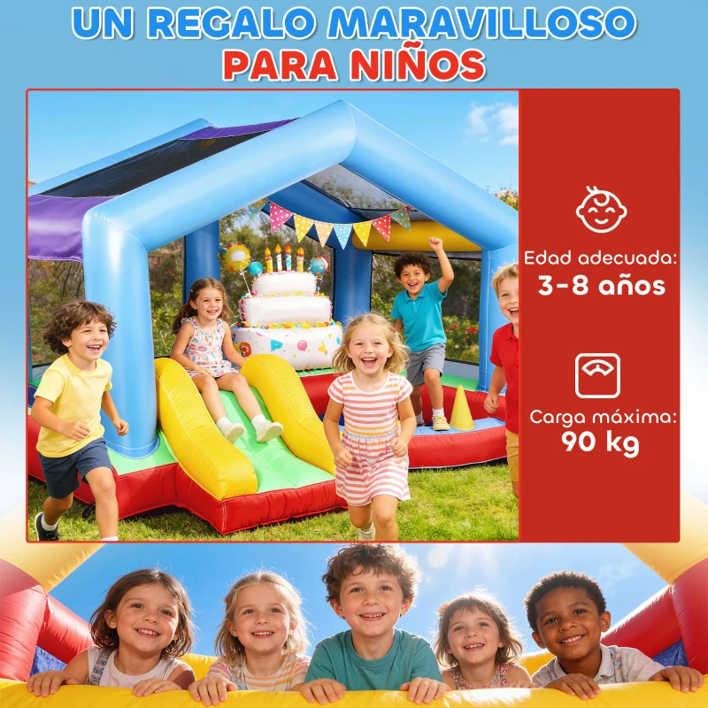 AIYAPLAY Castillo Hinchable para Niños con Soplador Tobogán Cama Elástica Piscina de Pelotas Juego de Aros Toldo