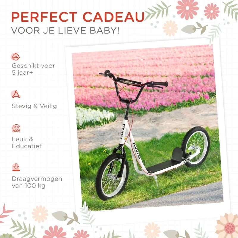 HOMCOM step scooter stadsscooter kinderen luchtband verstelbare step aluminium wit(m-5)