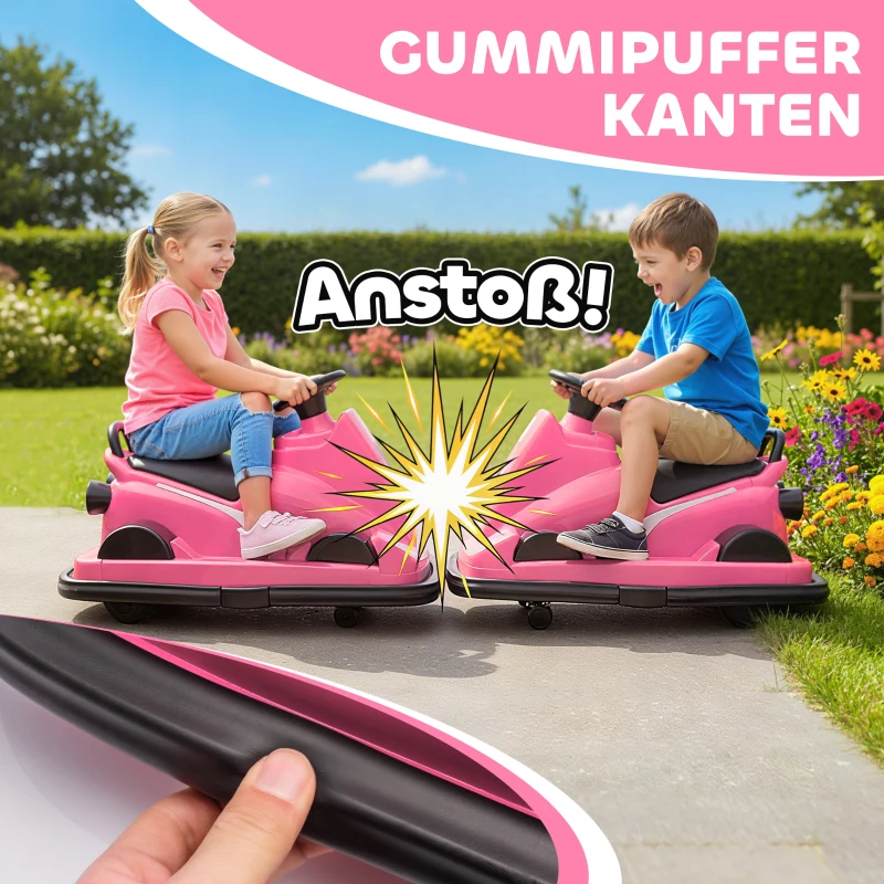 AIYAPLAY Autoscooter für Kinder, um 360 Grad drehbar, Lenkrad, LED-Lichter, Musikfunktion, 3-8 Jahre, Rosa