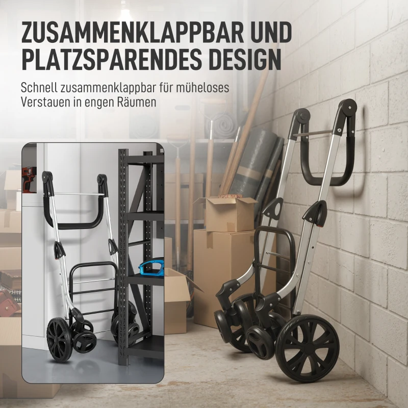 HOMCOM Einkaufstrolley, 46 Liter Tasche, Faltbarer Einkaufswagen mit Kühltasche, verstellbarer Griff, Aluminiumrahmen, Grau