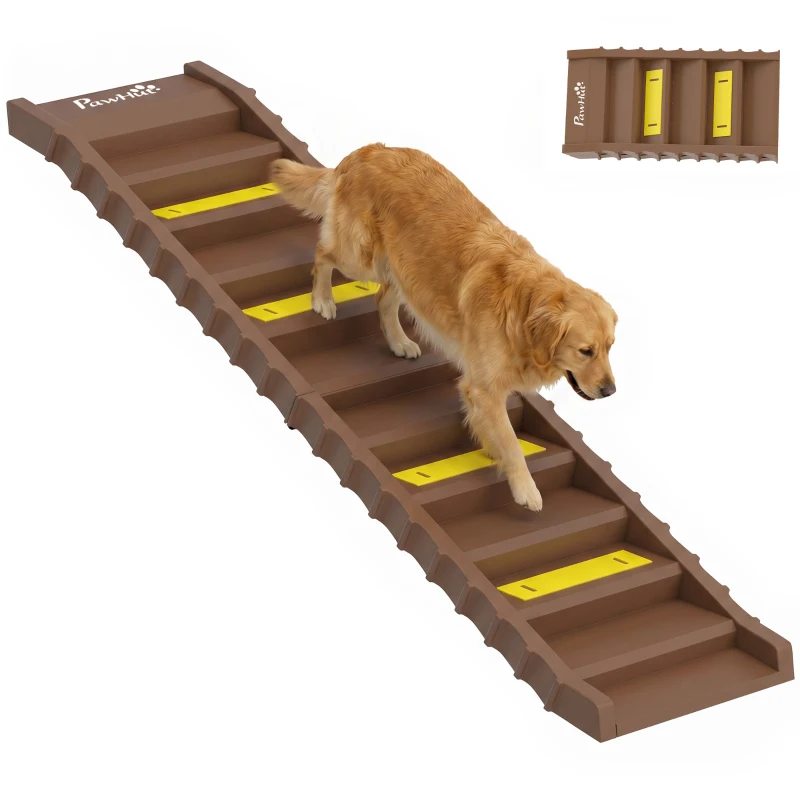 PawHut Hunderampe Auto klappbar Hundetreppe mit 10 Stufen Rutschfester Oberfläche, 154x40cm ür mittelgröße Hunde bis 25kg