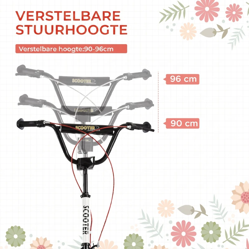 HOMCOM step scooter stadsscooter kinderen luchtband verstelbare step aluminium wit(m-4)