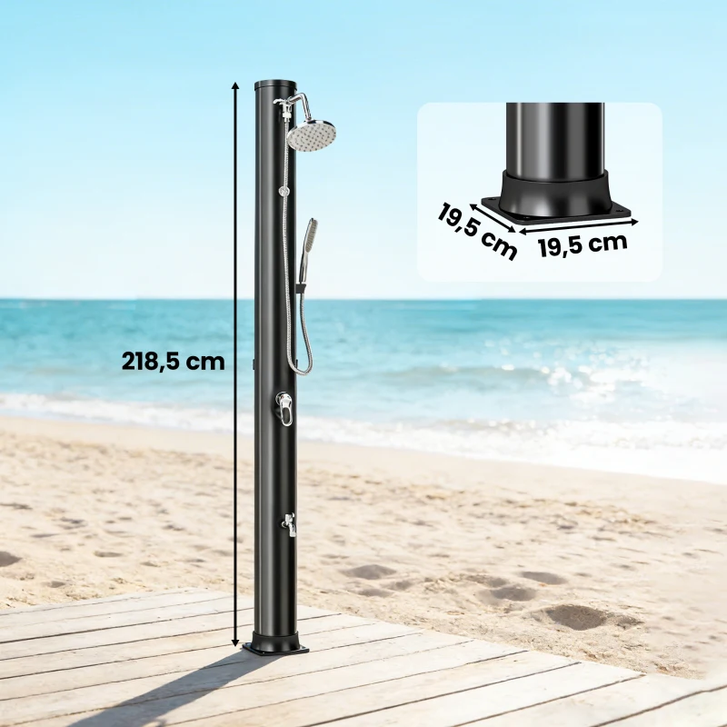 Outsunny Ducha Solar Jardín 40L con Cabezal Ducha de Mano Grifo para Pies y Temperatura Ajustable Máx. 60 °C para Piscina Negro