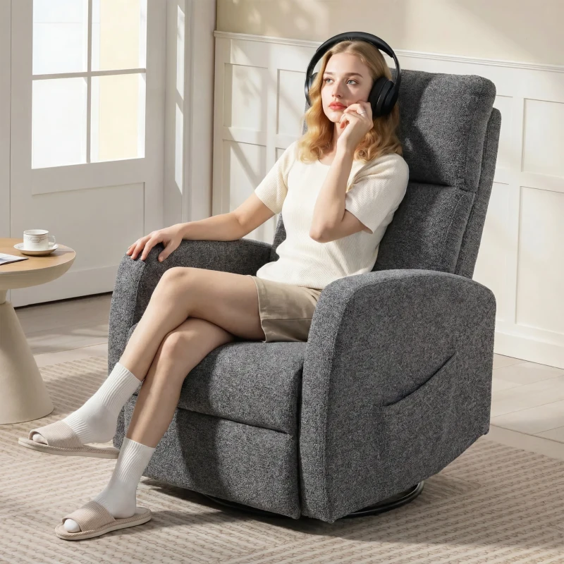 HOMCOM Relaxsessel Drehbarer Fernsehsessel mit Wärme und Vibrationsmassage, Liegefunktion, Wippfunktion Dunkelgrau