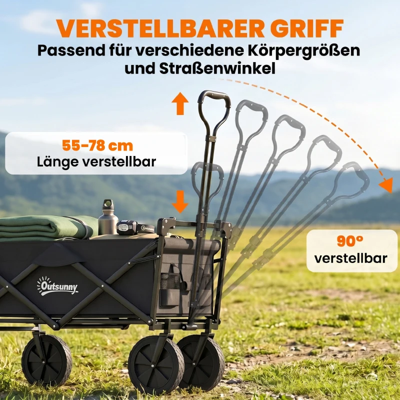 Outsunny Bollerwagen mit Dach, klappbar, 110L Kapazität, Stahlrahmen, 97x52x105 cm, Schwarz