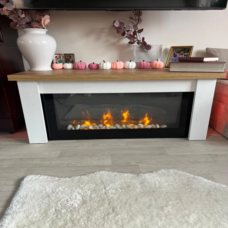 HOMCOM LED Wall Mounted Fireplace Curved Glass Electric Fire Place for Living Room, 1000W/2000W, 48H x 90.8W x 11.5Dcm, Black