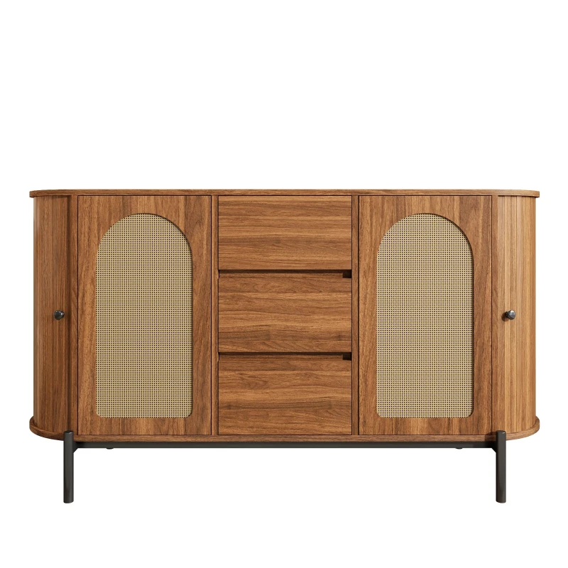 Spacious Sideboard with 3 Drawers and Adjustable Shelves, Stylish Cabinet for Living Room or Entryway, 140L x 38W x 77.5H cm, Walnut